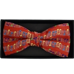 Men's Music Note Banded Bow Tie Red