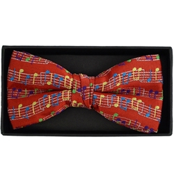 Men's Music Note Banded Bow Tie Red