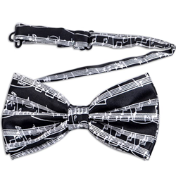 Men's White Music Staff Black Banded Bow Tie