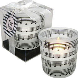 Tea Light w/2'' Music Staff Frosted Candle Holder